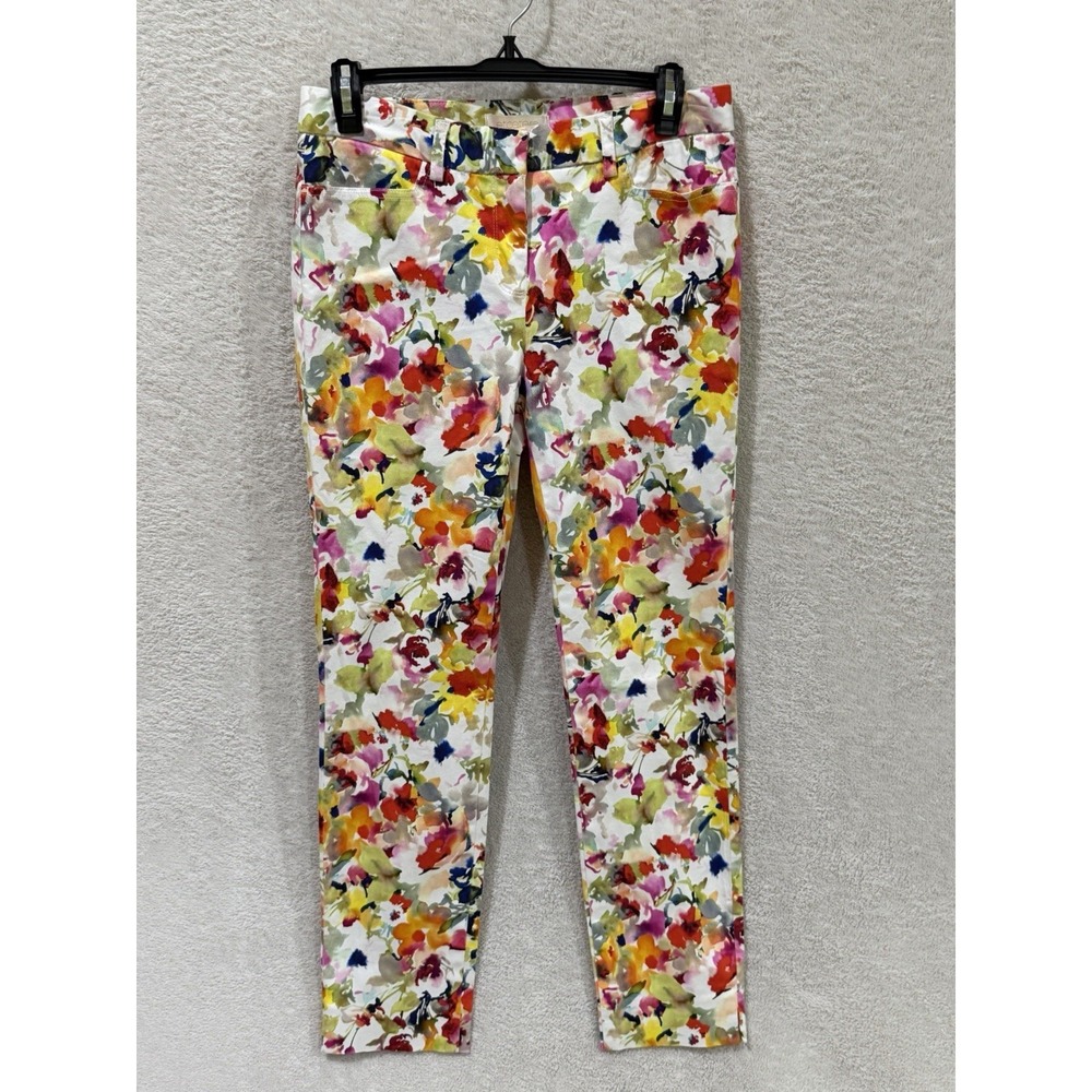 Etcetera Womens Floral‎ Print Pants Size 2 Cropped Straight Leg Cotton Spandex